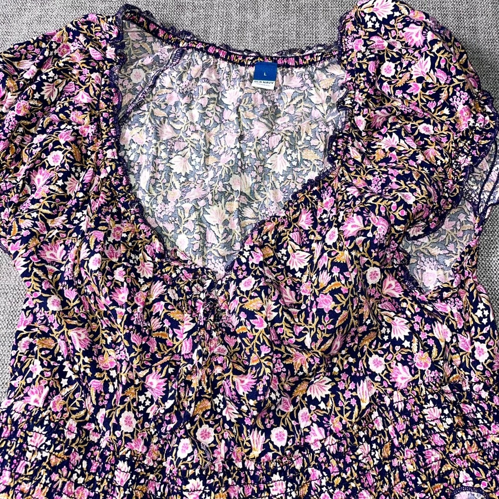 Old Navy Waist Defined Midi Dress Womens Large Multicolor Floral Smocked Bodice - Picture 6 of 13